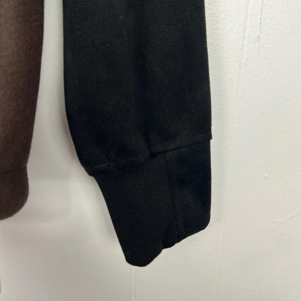 Banana Republic Varsity Jacket Men's Small Brown Black Suede Sleeve Snap zq